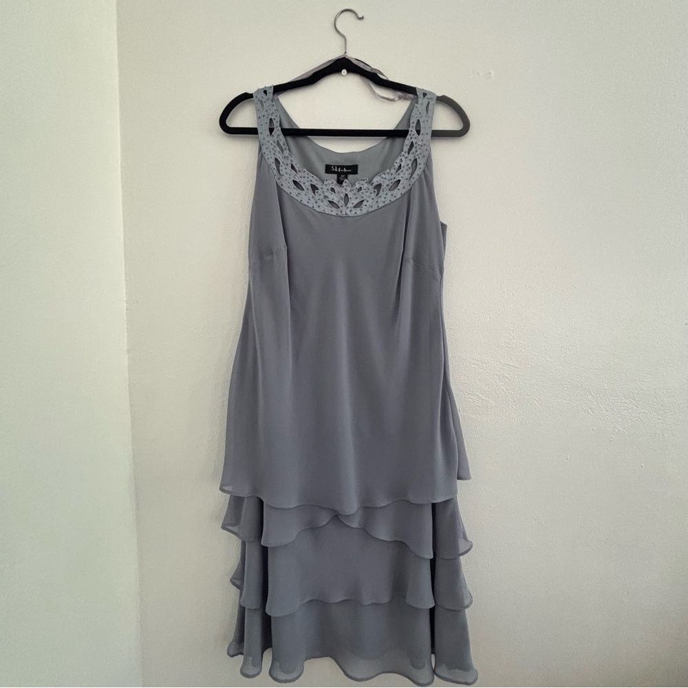 S.L. Fashions Silver Lace Detail Dress